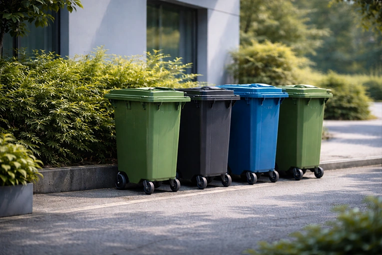 Mülltonnen an die Straße rausgestellt